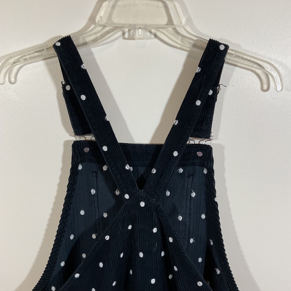 Topshop Black Polka Dot Corduroy Pinafore Overall Dress Women 8 Retro Schoolgirl - Picture 10 of 16